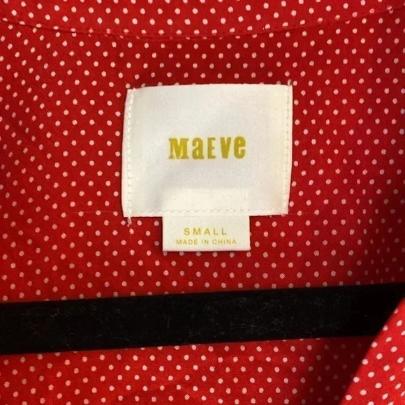 Maeve red with with polka dot blouse - women small - long sleeve vneck - Picture 2 of 6